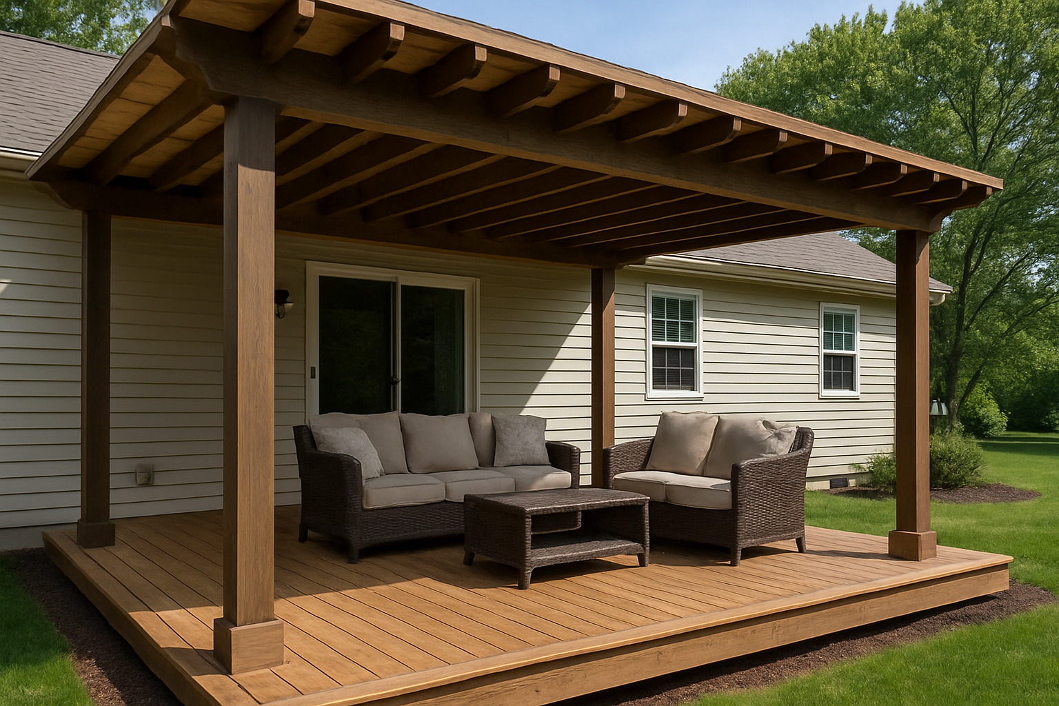 Covered deck builder Chester County PA — roofed deck and pergola construction